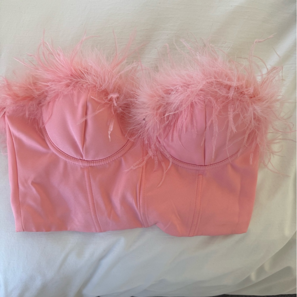 Pink feather bustier top